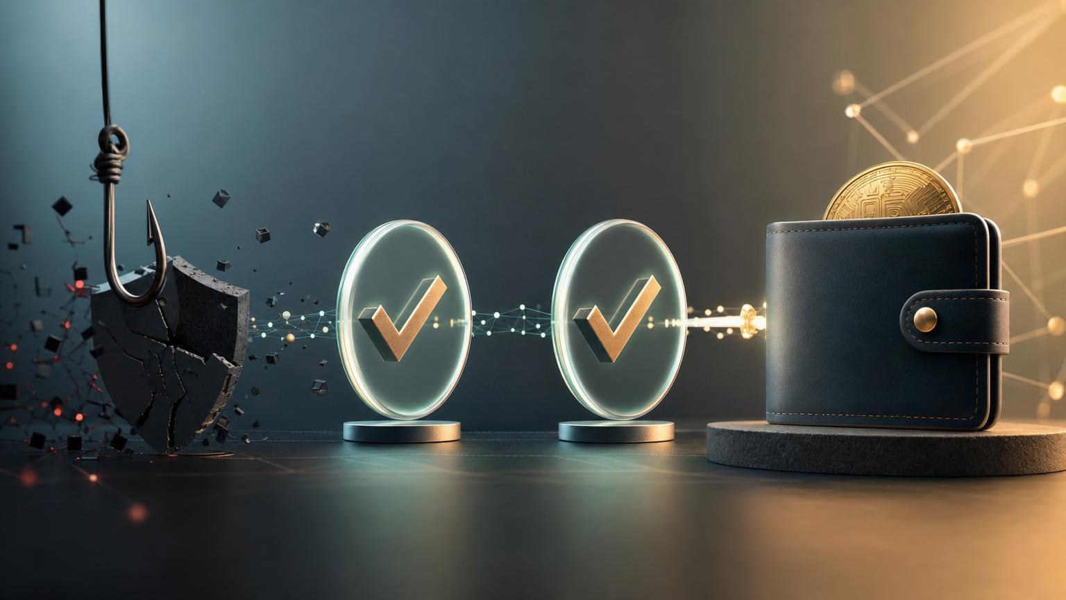 A cryptocurrency user comparing a wallet address, network, exchange domain, and transaction details before approving a transfer